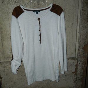 Lauren Ralph Lauren Henly Top with Faux Suede Accents Size XL (CC-54)